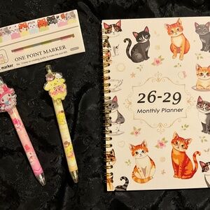 Cat Lover 4-Year Planner Bundle 2026–2029 | A5 Spiral + 2 Cat Pens & Sticky Tabs